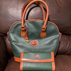 Dooney & Bourke Green and Tan Satchel with Wallet